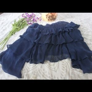 Blue off the shoulder ruffle top